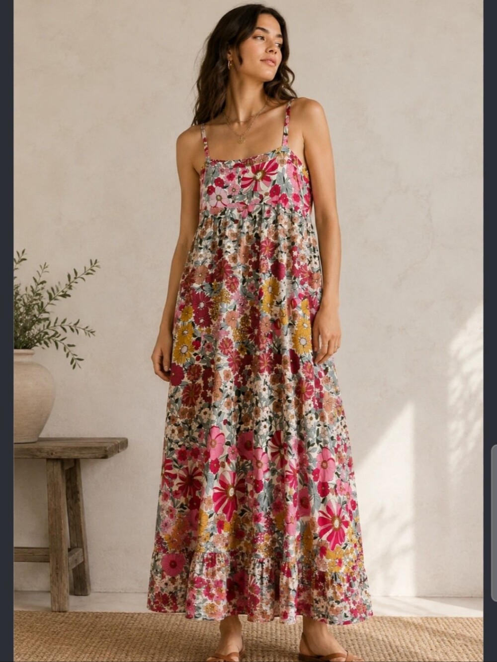 NATURAL LIFE Floral Maxi Dress — Pink, Yellow, Green, Cream